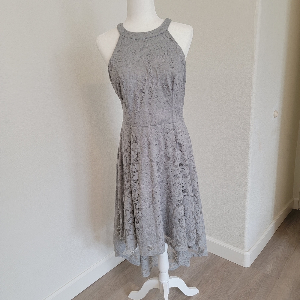 Elegant Gray Lace High/low Maxi Dress Sz XL